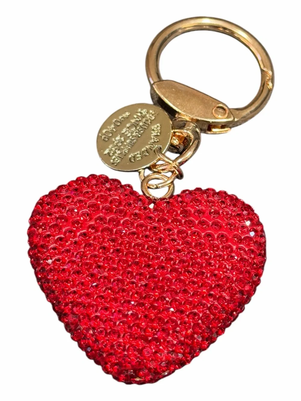 Gold Keychain with Red Crystal Heart Charm